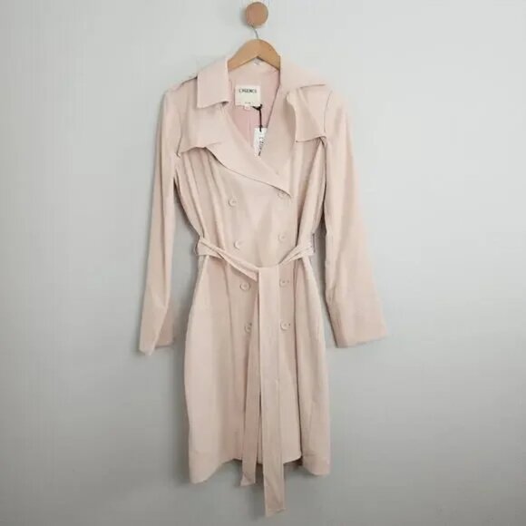 NEW L'agence Elise Double Breasted Belted Trenchcoat in Sanwashed Twill Petal - Picture 1 of 12